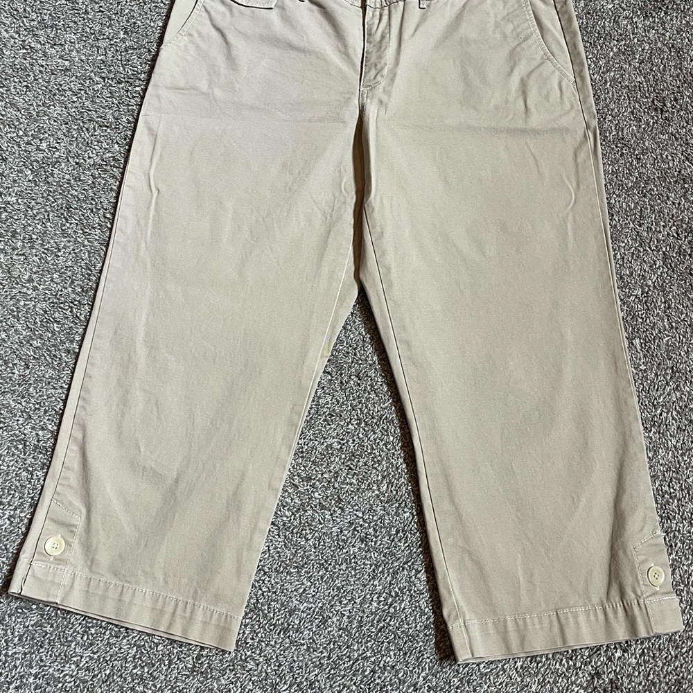 Ladies Eddie Bauer Khaki Light Brown Cropped Pants Vashion Fit Great Cond Sz 12